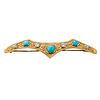 18k Gold Diamond Turquoise Brooch Pin