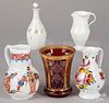 Four pieces of early milk glass, Bohemian glass