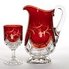 DUNCAN NO. 326 / SWAG BLOCK - RUBY-STAINED WATER PITCHER AND GOBLET