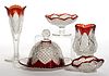DUNCAN NO. 30 / SCALLOPED SIX POINT - RUBY-STAINED TABLE ARTICLES, LOT OF FIVE