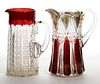 ASSORTED EAPG - RUBY-STAINED WATER PITCHERS, LOT OF TWO