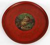 French tole tray with painted classical lovers scene