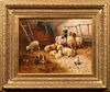   BARN INTERIOR OF CHICKENS, GOATS AND SHEEP OIL PAINTING
