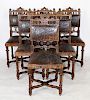 Set of 6 French tooled leather chairs