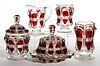 BARRED OVAL - RUBY-STAINED FIVE-PIECE TABLE SET