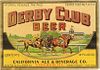 1933 Derby Club Beer 12oz IL58-07 Label Chicago Illinois