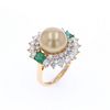 South Sea Pearl Diamond & Emerald 18k Gold Ring