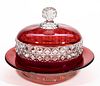 MASCOTTE (OMN) / DOMINION - RUBY-STAINED BUTTER DISH
