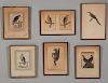 European and American Schools, 18th/19th Century, Seven Framed Prints: Five Birds of Prey including two by George Edwards (Br