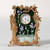 French Brass and Enamel Art Nouveau Travel Clock