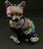Fenton Signed  Cat Carnival Glass Hand Painted Signed w Label intact