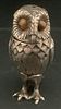 English Sterling Silver Owl Shaped Pepper Shaker with Tiger Eyes