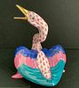 SIGNED HEREND Pink Duck Hand Painted Porcelain Figurine.