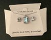 Sterling Silver Topaz With Diamond Accent Gem Set Pendant and Earring Stud