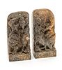 Chinese Archaic Relief Carved Hardstone Tablets H 7.5'' W 3.5'' Depth 2.5'' 1 Pair