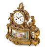 Hatton (Paris) Ormolu & Sevres Porcelain Mantel Clock, Ca. 1850, H 12.75'' W 12'' Depth 4''