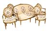French Louis XVI Style Carved Giltwood Parlor Set, 5 pcs