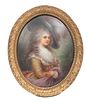 Painting On Porcelain After Gainsborough, Bronze Frame. H 3'' W 2.5''
