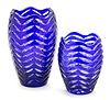 Cobalt Over Clear Crystal Flower Vases (Hungary) 9.5", 7" 2 pcs