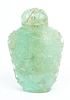 Chinese Carved Green Quartz Snuff Bottle Ca. 19th C, H 3.2''