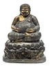 CHINESE BRONZE BUDDHA, Silver And Gold Patina Ca. 19th.c, H 6.2'' W 5'' Depth 4.2''