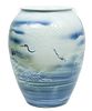 Chinese Polychrome Porcelain Vase,  21st C., Cranes In The Moonlight, H 17.5'' Dia. 13.5''