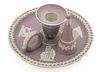 Wedgwood Candle Holder With Snuffer , White On Lavender H 3'' Dia. 6.5''