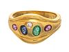 Emerald, Sapphire, Ruby & 18kt Gold Ring, 6g Size: 6.5