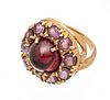 Cabochon Ruby And Amethyst, 14K Yellow Gold Ring, Size 3.5 Ca. 1940