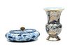 Maitland-Smith (British) Porcelain Vase & Flower Frog, H 10.5'' Dia. 7.25'' 2 pcs