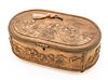 French Style Gilt Metal Relief Raised Cherub Motif Jewelry Box Ca. 1900, H 3.5'' L 9.5''