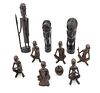 African Carved Teakwood Figures, Man, Woman, Warrior H 9.5'' 9 pcs + 6 Seated Figures