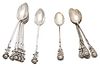 "800" Silver Demi Tasse Spoons, Two Sets Of Six C. 1900, Flower Tips, Made In Turkey, 5.4t oz 12 pcs