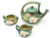 Roseville Magnolia Pottery Tea Set (3) W./ Cream And Sugar