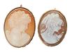 14k Gold And Italian Carved Cameo Brooches Or Pendants C. 1900, H 1.7'' 2 pcs