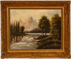Signed Oil On Canvas C. 19th.c., Landscape With Waterfall, H 21'' W 26''