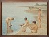 Benjamin Osro Eggleston (American, 1867-1937) Oil On Masonite, Young Boys At The Beach, H 35'' W 47''