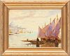 JM Forrest Oil On Canvas Board,  1934, Venetian Harbor Scene,, H 9'' W 12''