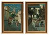 Spanish Oils On Panel, 20th C., Courtyard And Street Scene, Two Pieces H 9.25'' W 5.75''