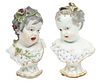 German Dresden Style Porcelain Busts C. 19th C., Two Pieces, H 8.5'' W 5.5'' Depth 4''