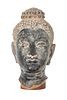 Carved Stone Head Of Buddha H 12.5'' W 9'' Depth 6'' + "Ankgkor" Book