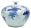Chinese Blue On White Porcelain Shiliuzun/pomegranate Form Vase 21st C.,, H 11.5'' Dia. 13.5''