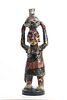 Senufo Republic Of Congo Polychromed Carved Wood Sculpture, Woman Holding A Vessel On Her Head, H 27'' W 8''