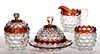 FOSTORIA NO. 2056 / AMERICAN - RUBY-STAINED FOUR-PIECE TABLE SET