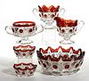 NEWPORT / BULL'S EYE AND DAISIES - RUBY-STAINED TABLE ARTICLES, LOT OF SIX