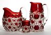 BLOCK AND LATTICE - RUBY-STAINED WATER PITCHER AND TUMBLER