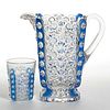 DAISY AND BUTTON WITH THUMBPRINT PANEL - BLUE-STAINED PITCHER AND TUMBLER