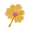 18 Karat Gold Floral Pin with Rubies