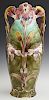 German Art Nouveau Majolica Two-Handled Vase, in "