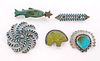 5 Native American Turquoise Brooches